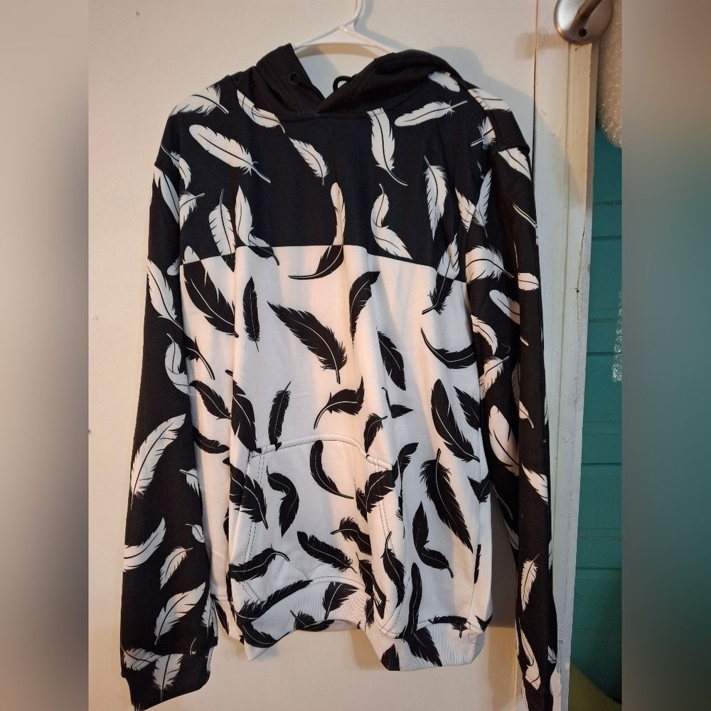 Fresh Hoods Black and White Feather Hoodie
